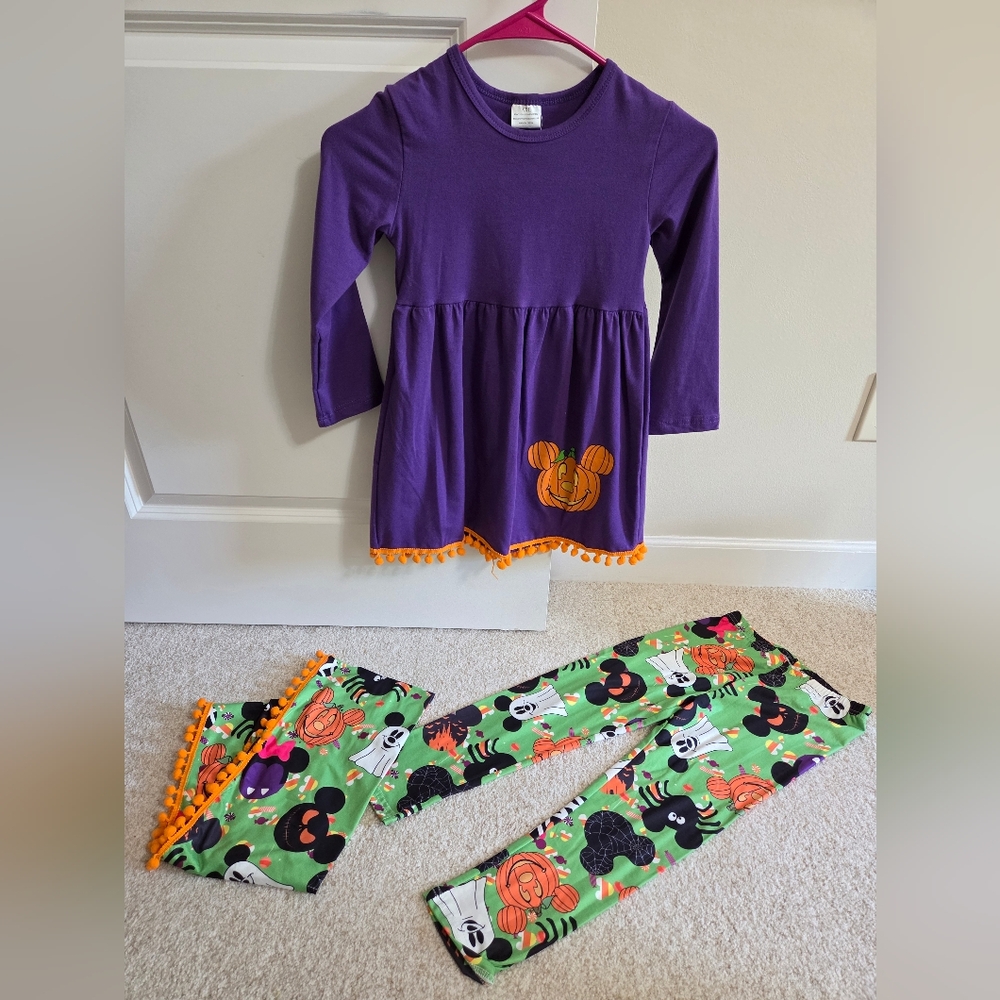 Purple and Green Halloween Kids Clothing Set, Mickey Halloween Sz 6-7